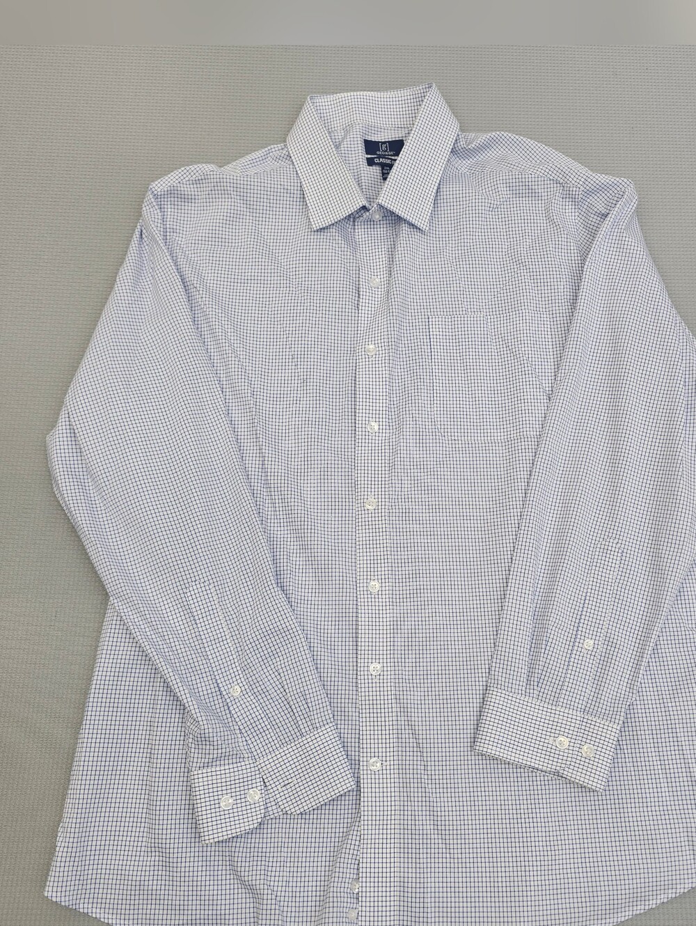 George Blue and White Mini-Check Long-Sleeve Button-Down Shirt